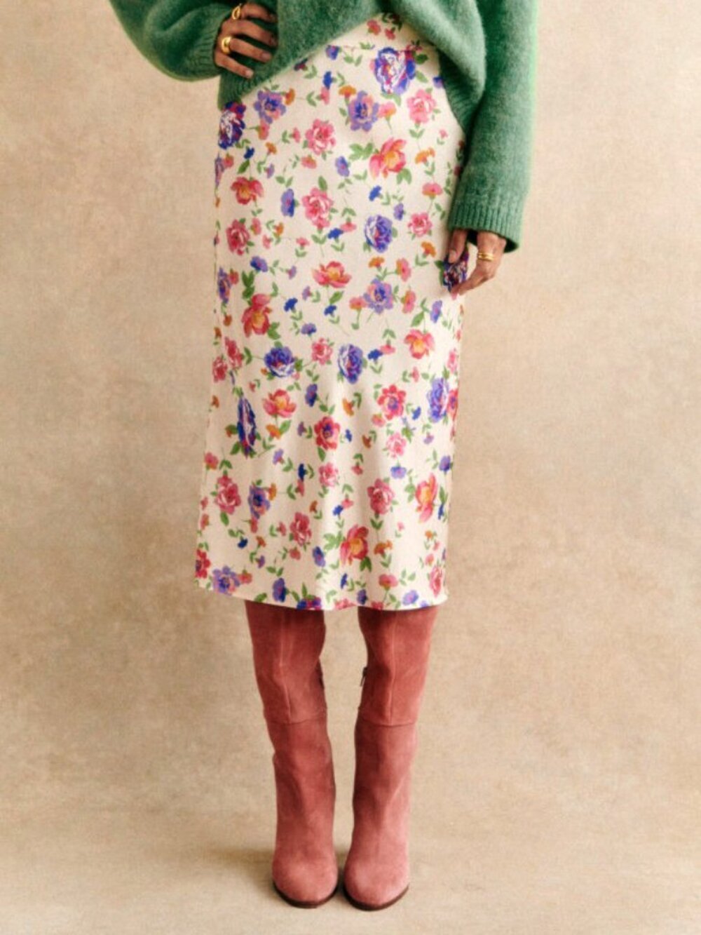 Like New Sezane Sandy Floral Satin Midi Skirt Monday Print 36, 4, S